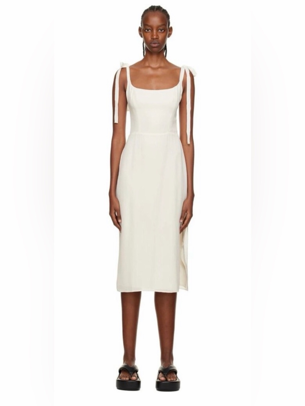 Reformation Besse Midi in Ivory Side Slit Tie Straps Georgette